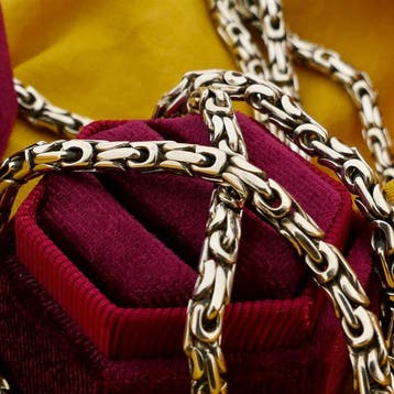 Zilveren fantasieschakel ketting, Sieraden, Tassen en Uiterlijk, Kettingen, Ophalen of Verzenden, Gebruikt, Zilver, Zilver