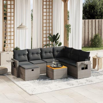 vidaXL 8-delige Loungeset met kussens poly rattan grijs, Verzenden, Nieuw, Loungeset