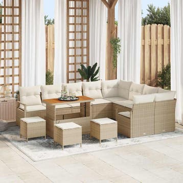 vidaXL Tuin Sofa Set 13 st 12-Aantal zitplaatsen Beige en, Verzenden, Nieuw, Rotan, 3 zitplaatsen