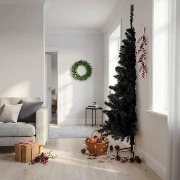 vidaXL Kunstkerstboom met standaard half 210 cm PVC zwart, Diversen, Verzenden, Nieuw