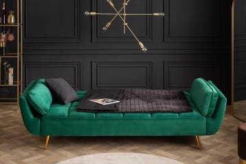 Retro slaapbank BOUTIQUE 215cm smaragdgroen fluweel 3 zits, Ophalen of Verzenden, Nieuw