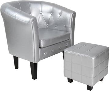 Fauteuil met armleuning - Relaxstoel - Met Hocker - Zilver -, Verzenden, Zo goed als nieuw