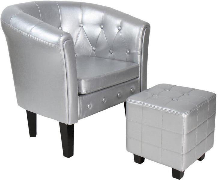 Fauteuil met armleuning - Relaxstoel - Met Hocker - Zilver -, Huis en Inrichting, Fauteuils, Zo goed als nieuw, Verzenden