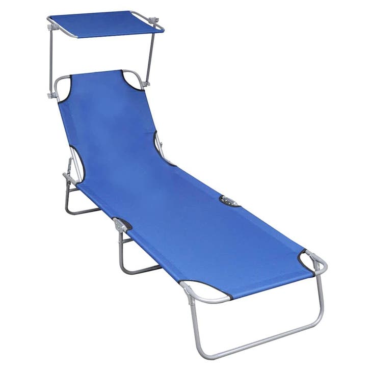 vidaXL Ligbed inklapbaar met luifel aluminium blauw, Tuin en Terras, Ligbedden, Nieuw, Verzenden