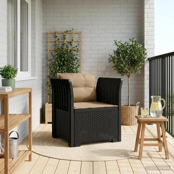 vidaXL Eénpersoons Fauteuil met Kussens Rattan Look PP, Verzenden, Nieuw