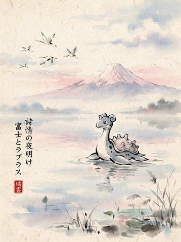 Henshin (Marco Celante) - Lapras | Mount Fuji Dawn Sumi-e, Nieuw