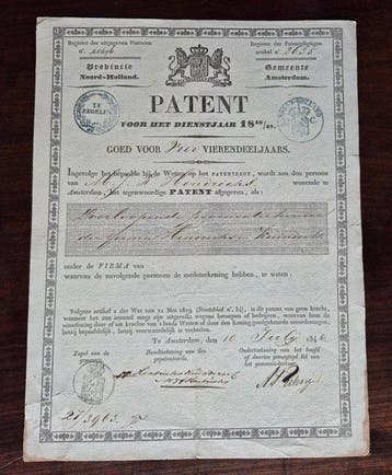 Nederland. -1846 - Patent Gemeente Amsterdam, Antiek en Kunst