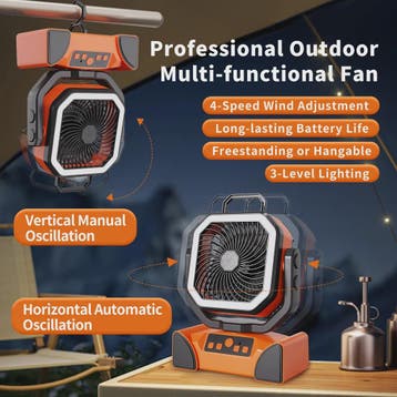 Oplaadbare Camping Ventilator met LED Licht & Afstandsbedien, Verzenden, Nieuw