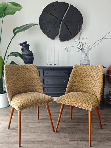 Stoel - Textiel, Hout - Een paar mid-century modern