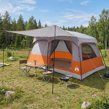 vidaXL Gezinstent met dak Grijs en Oranje 420 x 305 x 200 cm, Verzenden, Nieuw, Tot en met 2