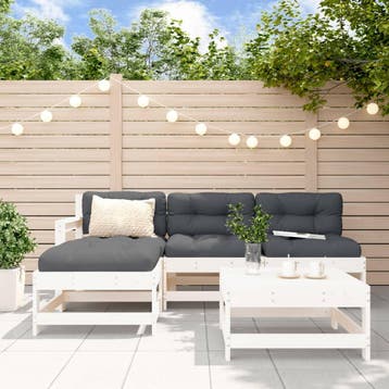 vidaXL 5-delige Loungeset met kussens massief hout wit, 5 zitplaatsen, Verzenden, Nieuw, Loungeset