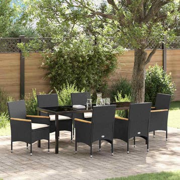 vidaXL Tuin eettafelset 7 st Zwart poly rattan, Verzenden, Nieuw, Rotan, 7 zitplaatsen