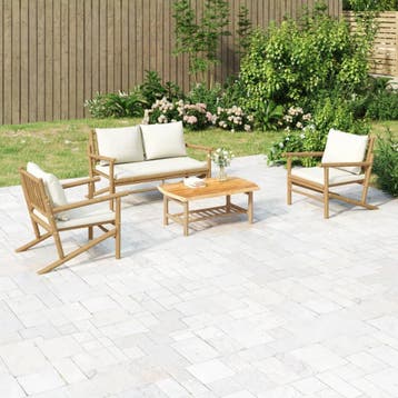 vidaXL 4-delige Loungeset met kussens bamboe crèmewit, Verzenden, Nieuw, Hout, Loungeset