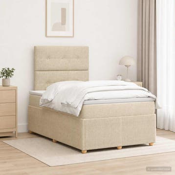 vidaXL Boxspringbed met matras Crèmekleurig 120 x 190 cm, Verzenden, Nieuw, Twijfelaar, Crème
