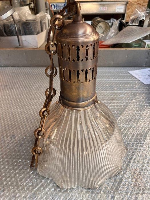 Plafondlamp - Glas, Brons, Antiek en Kunst, Antiek | Lampen