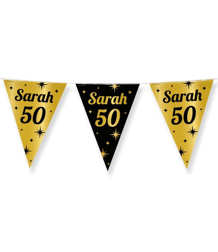 Classy Vlaggenlijn Sarah 50 jaar Zwart/Goud (10m), Kleding | Dames, Carnavalskleding en Feestkleding, Nieuw, Ophalen of Verzenden