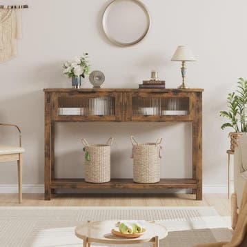 Rustieke Houten Console Tafel met 2 Glazen Lades - Farmhouse, Verzenden, Nieuw