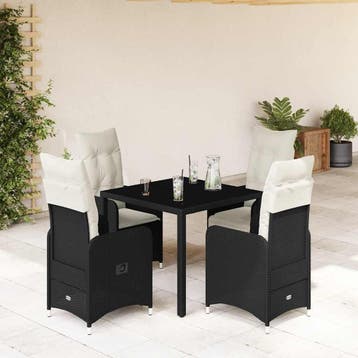 vidaXL 5-delige Bistroset met kussens poly rattan zwart, Tuin en Terras, Verzenden, Nieuw, 4 zitplaatsen