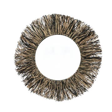 Bazar Bizar Spiegel Raffia Fringe - Natural Zwart - M -, Ophalen of Verzenden, Zo goed als nieuw, Minder dan 100 cm, Overige vormen