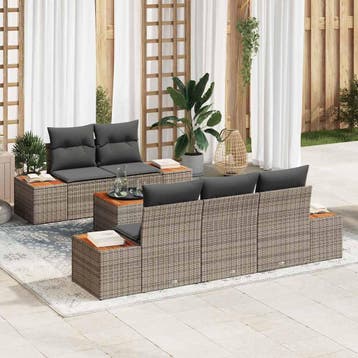 vidaXL Tuinbankenset 6 st Grijs Poly riet, Verzenden, Nieuw, Rotan, 6 zitplaatsen