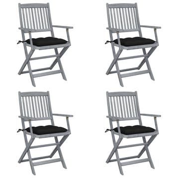 vidaXL Set van 4 klapstoelen met kussens, gemaakt van, Verzenden, Nieuw, Hout