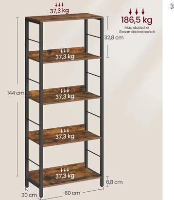 5/6 Lagen Boekenplank – Hout en Staal Opbergkast, Huis en Inrichting, Verzenden, Nieuw