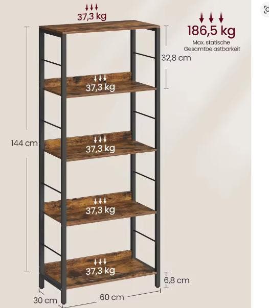 5/6 Lagen Boekenplank – Hout en Staal Opbergkast, Huis en Inrichting, Kasten | Boekenkasten, Nieuw, Verzenden