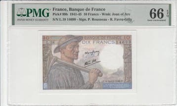 1942 France 10 Francs Pick 99b Pmg Gem Unc 66 Epq, Postzegels en Munten, Bankbiljetten | Europa | Niet-Eurobiljetten, Verzenden