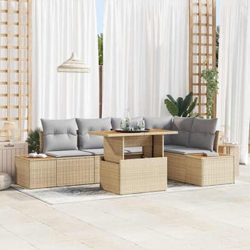 vidaXL Tuin Sofa Set 6 st Beige Poly riet, Verzenden, Nieuw, Rotan, 6 zitplaatsen