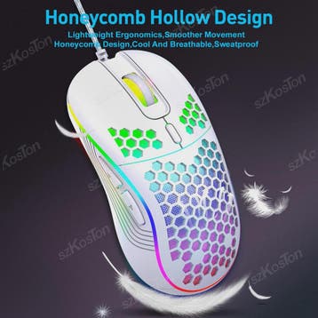RGB Gaming Muis met Honingraat Design, 7200 DPI, Ergonomisch, Verzenden, Nieuw