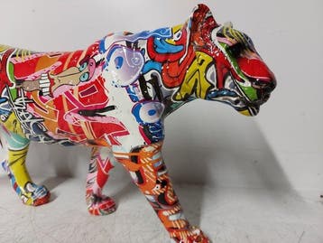 Beeld, street Art luipaard - 19 cm - polyresin