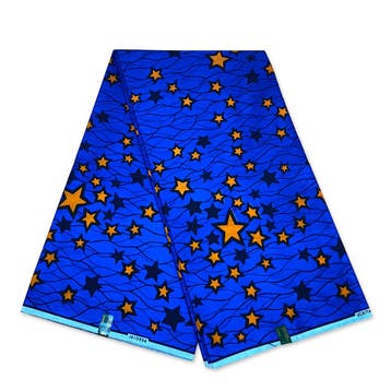 VLISCO stof Hollandais Afrikaanse Wax print - Blauw / Oranje, Ophalen of Verzenden, Nieuw