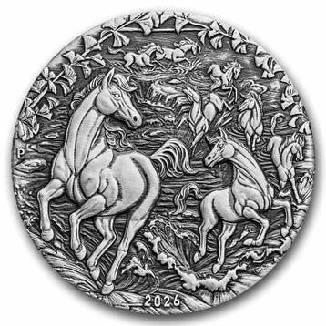 Lunar III - Year of the Horse - 2 oz 2026 Antique Finish, Postzegels en Munten, Verzenden, Losse munt, Zilver