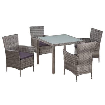 vidaXL 5-delige Tuinset met kussens poly rattan grijs, 4 zitplaatsen, Nieuw, Tuinset, Verzenden