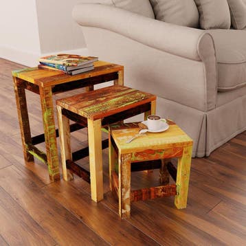 vidaXL 3-delige Bijzettafeltjesset vintage stijl gerecycled, Huis en Inrichting, Verzenden, Nieuw, Hout