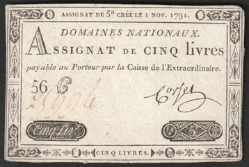 France Assignat Über 5 Livres 01/11/1791 Nationale Domains, Verzenden
