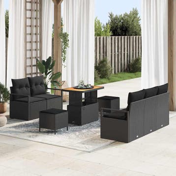 vidaXL Tuin Sofa Set 8 st 7-Aantal zitplaatsen Zwart, Verzenden, Nieuw, Rotan, 8 zitplaatsen
