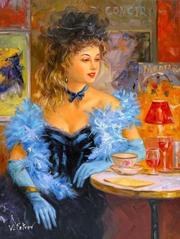 Vladimir Petrov (1945) - Paris - Montmartre - Elégante au, Antiek en Kunst