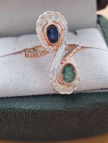 Zonder minimumprijs - Ring - 9 kt. Zilver, Roségoud Saffier, Nieuw