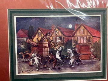 Louis Wain (ill) - Rare Louis Wain print of Cats moving