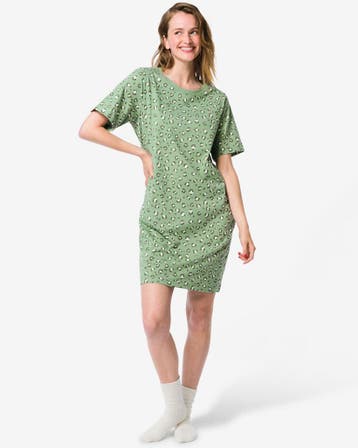 HEMA Damesnachthemd jersey luipaard groen 1+1 gratis, Verzenden, Groen