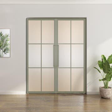 Dubbele stalen taatsdeur - Kiezelgrijs - 6 Vlaks - Matglas, Doe-het-zelf en Verbouw, Deuren en Horren, Minder dan 80 cm, Overige typen