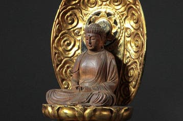 Lacquered Wood Amida Nyorai (Amitabha Buddha) with Halo and