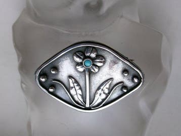Zilver, turkoois - Broche - Art Nouveau-stijl