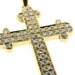 Gouden hanger van een kruis met diamant; 0,31 ct., Sieraden, Tassen en Uiterlijk, Bedels, Ophalen of Verzenden, Gebruikt, Goud