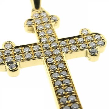 Gouden hanger van een kruis met diamant; 0,31 ct., Ophalen of Verzenden, Gebruikt, Goud, Overige merken
