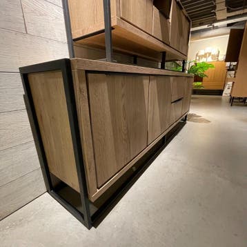 Dressoir Cornedo - in natur decor met zwart metalen frame -, Ophalen of Verzenden, Nieuw, 200 cm of meer, Industrieel