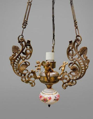 Kroonluchter - Brons - Putti in Art Nouveau-stijl