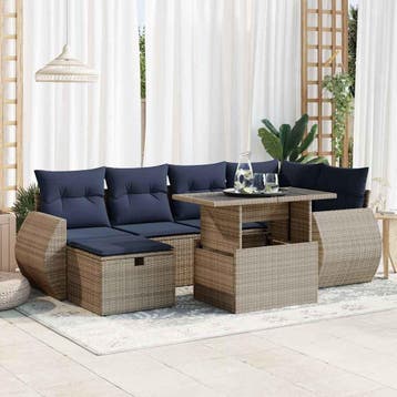 vidaXL 7-delige Loungeset met kussens poly rattan acacia, Verzenden, Nieuw, Loungeset