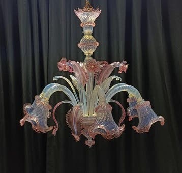 Kroonluchter - Opaalblad - Muranoglas - 6 lichten